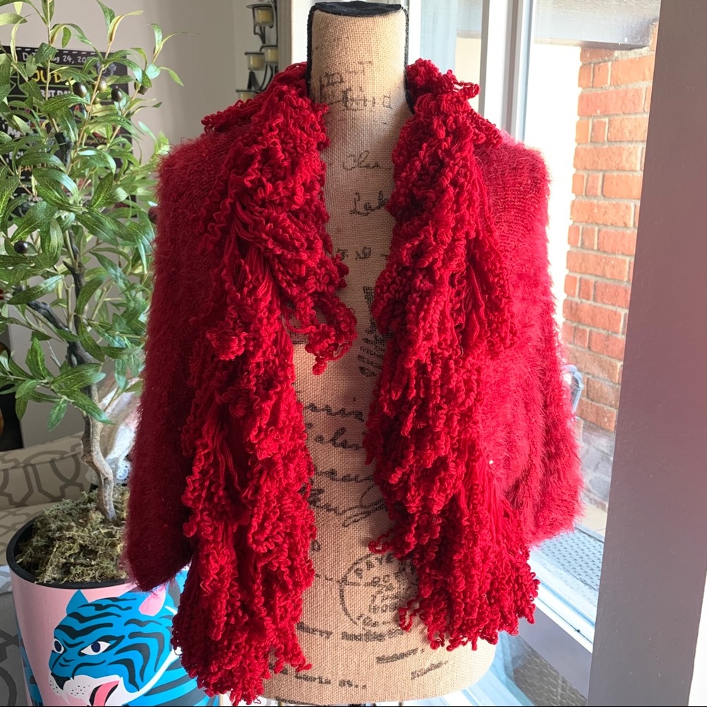 French Rouge style Red sequin sweater cardigan